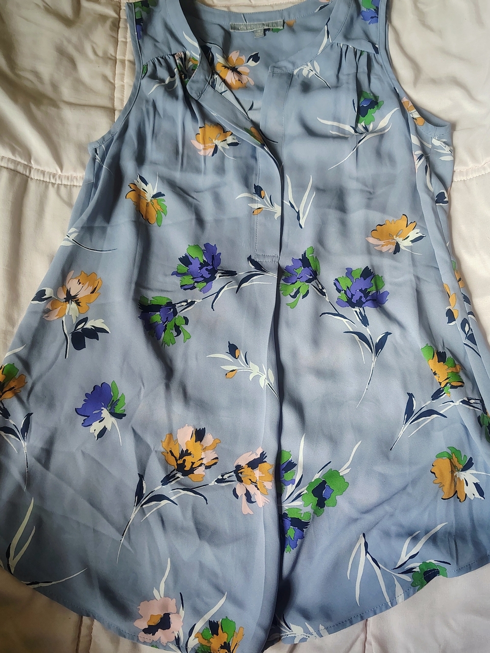Daniel Rainn Light Blue Floral Sleeveless Blouse